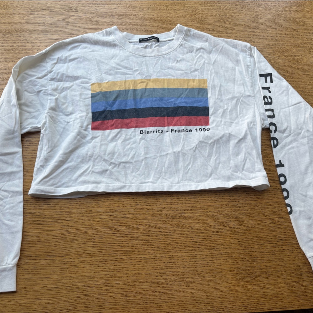 BRANDY MELVILLE White Logo Long Sleeve Shirt